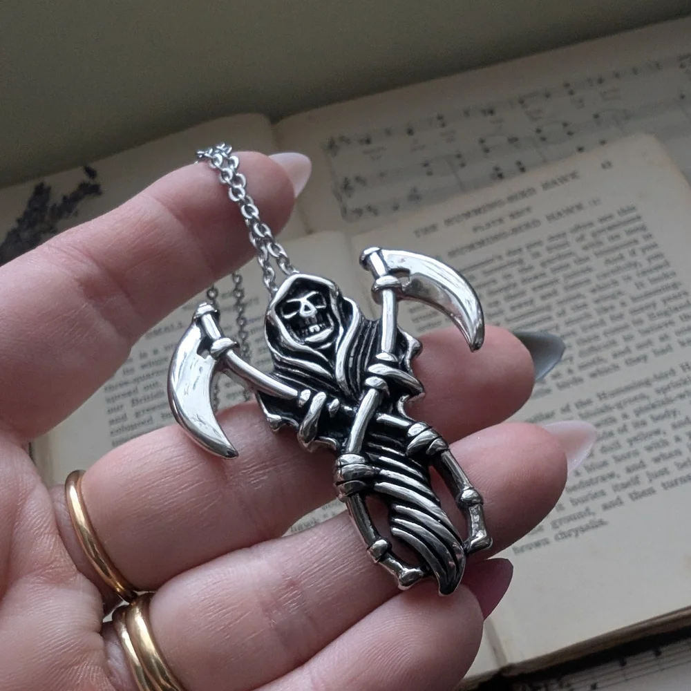 Silver Grim Reaper Pendant Necklace - Picture 8 of 9